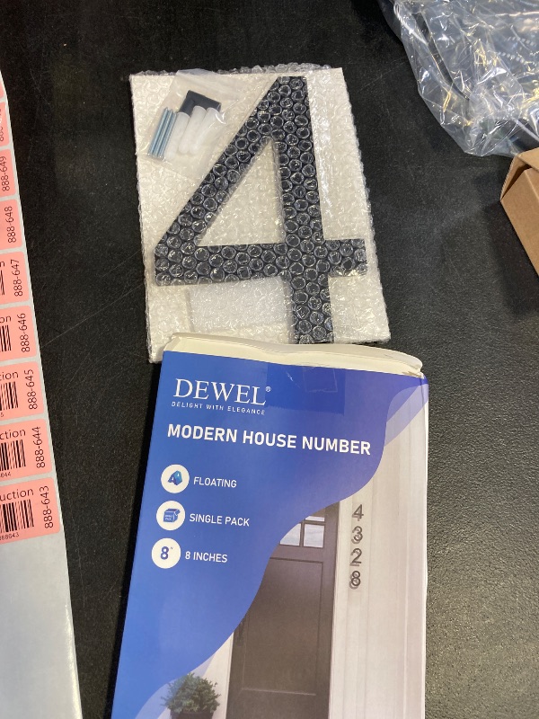 Photo 1 of DEWEL 8 inch Floating Large House Numbers for Outside, Black Modern House Address Numbers Decor for 911 Visibility Signage with Nail Kits (House Number 4)