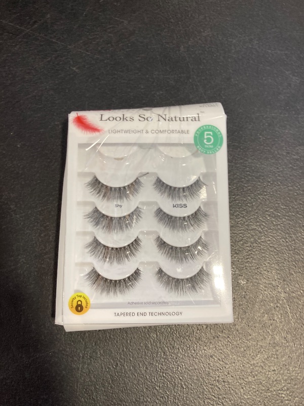 Photo 1 of KISS Looks So Natural, False Eyelashes, 'Shy', 12 mm, Includes 5 Pairs Of Lashes, Contact Lens Friendly, Easy to Apply, Reusable Strip Lashes, Glue On
