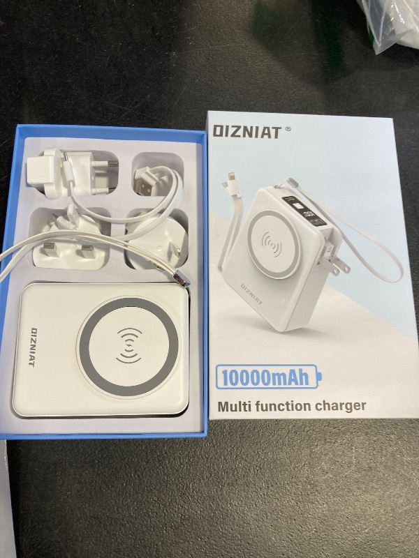Photo 1 of OIZNIAT for Magsafe Portable Charger Power Bank 10000mAh, 22.5W Battery Pack Fast Charging Wall Plug Power Bank for iPhone Andriod Sumsung Travel Charger with Built in USB C & Lightning Cables