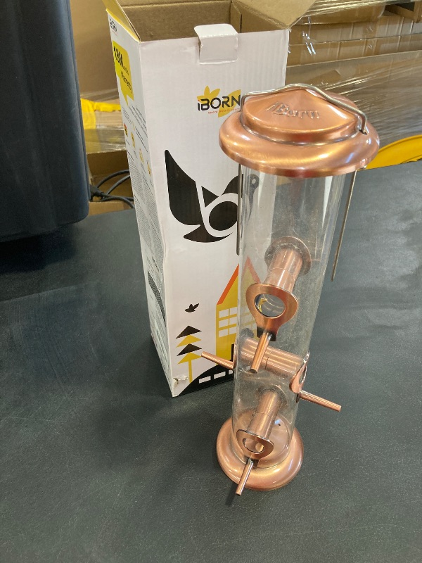 Photo 1 of iBorn Metal Bird Feeders Brushed Copper Wild Bird Feeder for Outdoors Hanging All Metal Brushed Copper Finishing 14 Inch 6 Port(Seed is not Included)