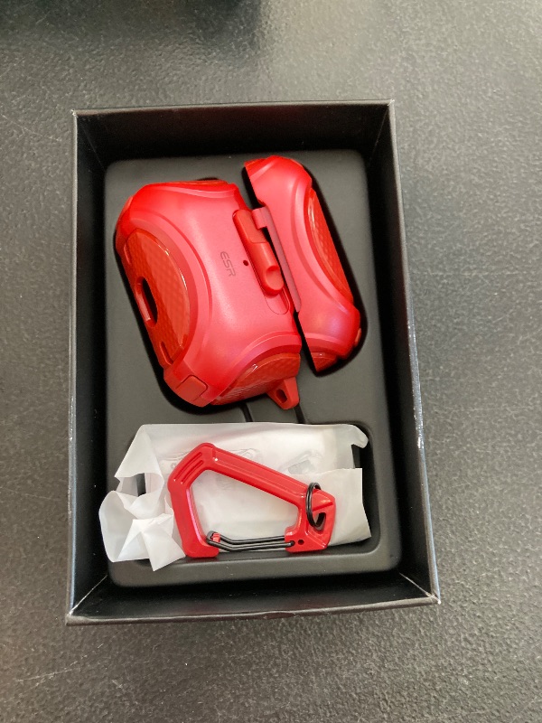 Photo 1 of ESR for AirPods Pro Case (2023/2022/2019, 2nd/1st Gen), Compatible with AirPods Pro 2nd Generation (USB-C/Lightning Cable), Effortless MagSafe, Drop-Proof Lock, Easy Open, Cyber Series, Dark Red