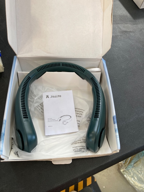 Photo 1 of JISULIFE Portable Neck Fan, Hands Free Bladeless Fan, 5 Speeds, 4000 mAh Battery Operated Wearable Personal Fan, Twistable, Rechargeable, Gift for Women Men-Dark Green