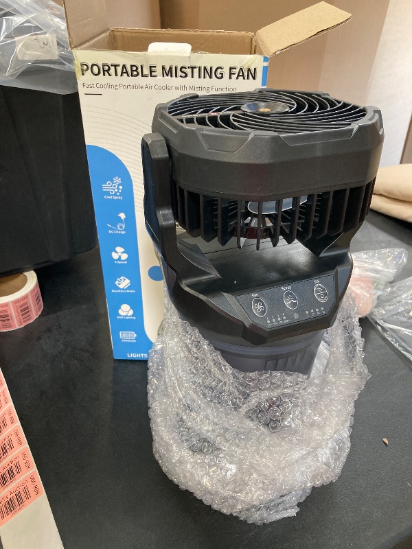 Photo 1 of AVV Portable Misting Fan with RGB Ambient Light- 2L Water Tank, 4 Speeds & Spray Mist Fan, 30000mAh Rechargeable Misting Fans for Outdoor/Indoor Fans for Camping, Patio, Garden, Black