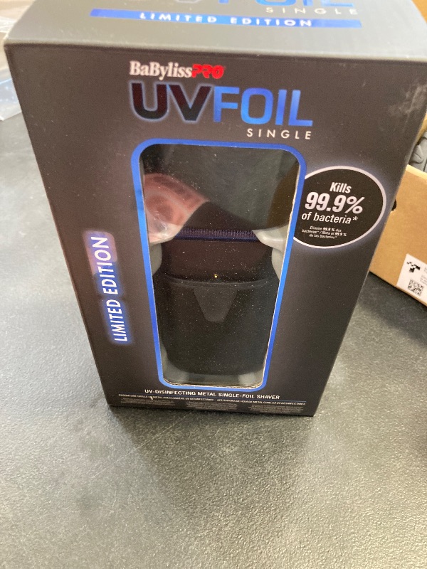 Photo 1 of BaBylissPRO UVFOIL UV-Disinfecting Metal Single Foil Shaver, UV-Disinfecting Lid, Lithium-Ion Battery with Over 5.5-Hour Runtime, Black