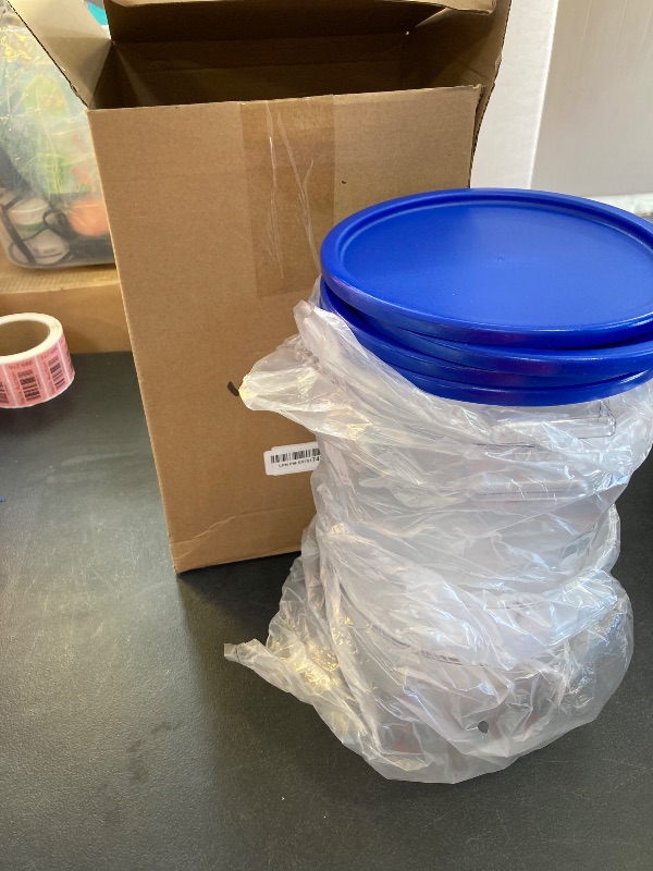 Photo 1 of Wenqik 4 Pcs Food Storage Container with Lids Set Proof Dough Round Clear Commercial Containers with Scales and Handles for Bread Dough Rise Home Restaurant Food Storage 2 Qt 4 Qt (Blue)
