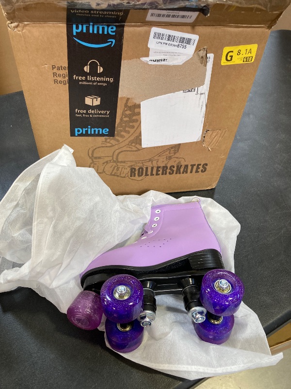 Photo 1 of MEIGLQEA High-Top Double-Row Roller Skates for Girls and Women - Cozy Microfiber Leather With Flash Wheels for Indoor Outdoor Use (Purple, 32-Youth 1)