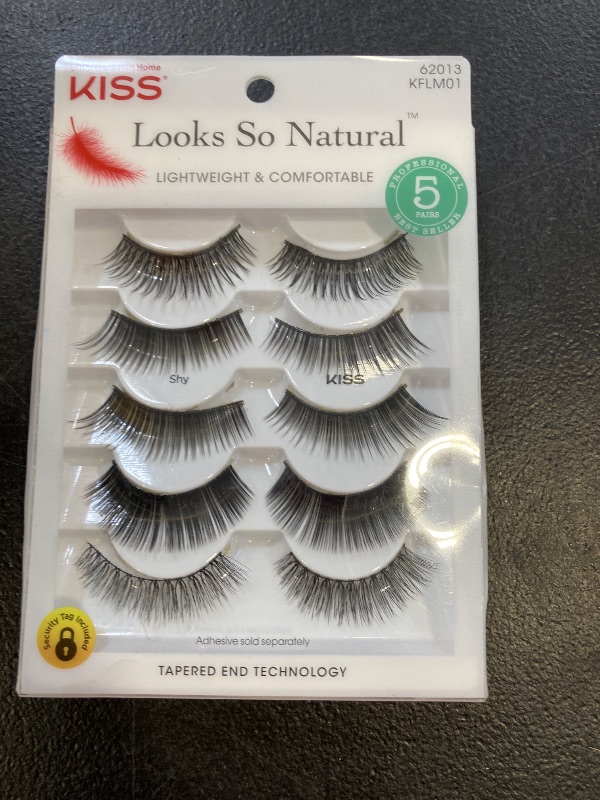 Photo 1 of KISS Looks So Natural, False Eyelashes, 'Shy', 12 mm, Includes 5 Pairs Of Lashes, Contact Lens Friendly, Easy to Apply, Reusable Strip Lashes, Glue On