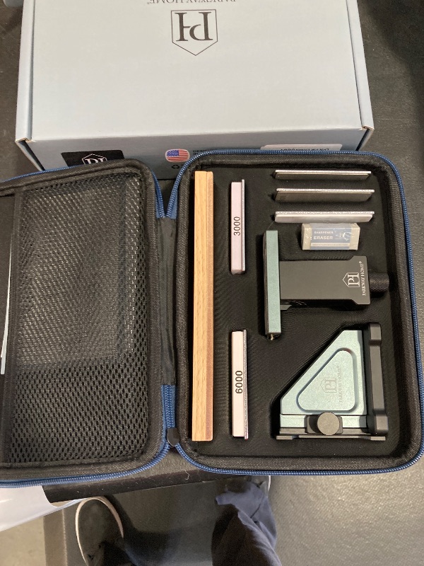 Photo 1 of ORIGINAL ADJUSTABLE ROLLING KNIFE SHARPENER KIT: Adjustable Height, 30 Angle Options, 5 Removeable Whetstone Plates, Leather Strop with Travel Case - Kitchen Knife Sharpener
