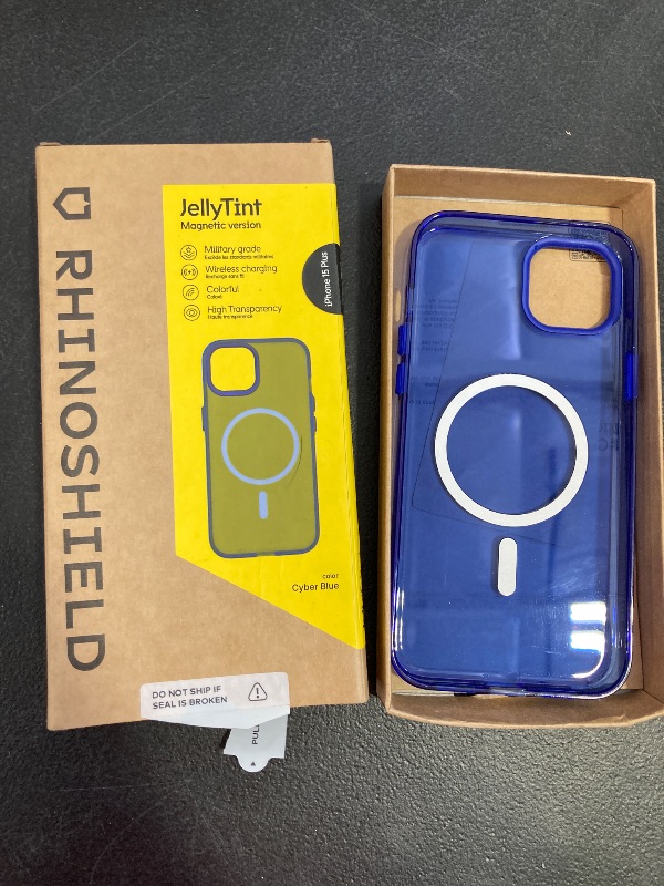 Photo 1 of RhinoShield JellyTint Transparent Protective Case Compatible with MagSafe for [iPhone 15 Plus] | Superior Magnetic Force, Exceeds Military Drop Standards, Scratch Resistant, Shockproof - Cyber Blue
