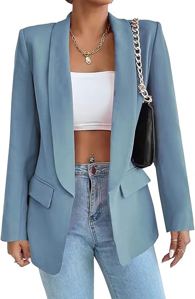 Photo 1 of KateModa Womens Casual Blazer Long Sleeve Open Front Shawl Collar Slim Jacket Fashion Spring Fall Blazer Jacket Work Office blue M