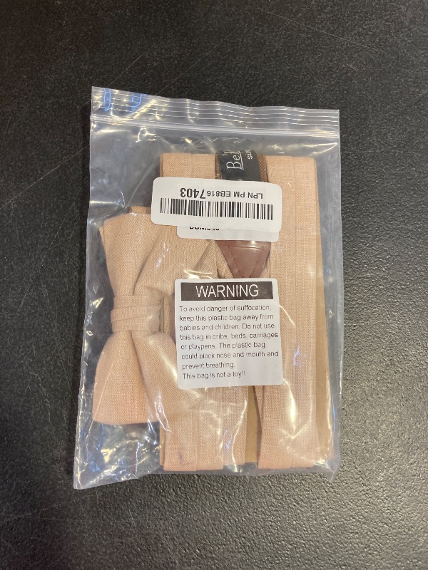 Photo 1 of BELLUNO Sandy Tan Pre-tied Bow Tie and Suspenders Set, Cotton and Linen, Kids and Schoolers