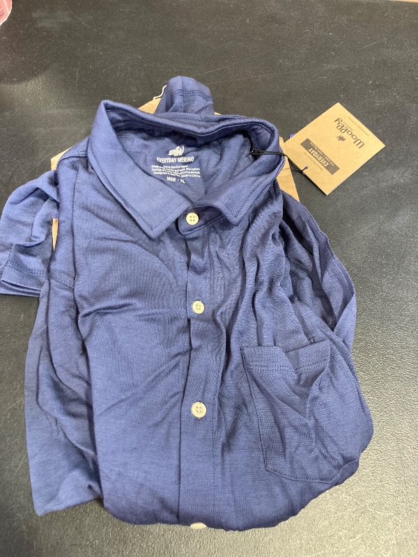 Photo 1 of Men's Merino Long Sleeve Button-Up by Woolly | RWS Certified | Super Soft, Classic Style, Seattle Designed - Midnight Blue - XL