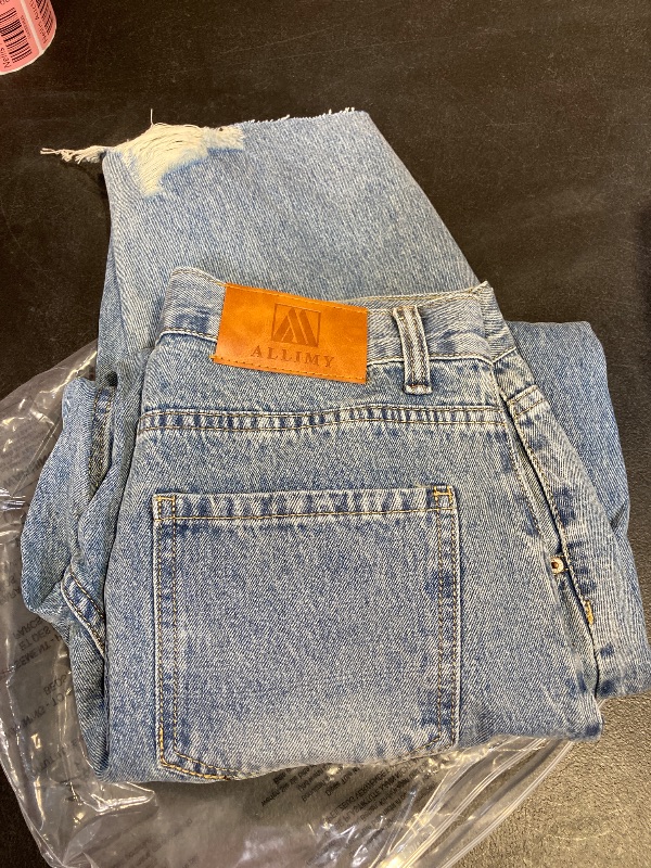 Photo 1 of Allimy Women's Jeans High Waisted Rise Ripped Baggy Loose Fit Ankle Barrel Y2K Boyfriend Horseshoe Raw Hem Wide Leg Jeans for Women Trendy 2025 Denim Capri Pants Blue Size 10