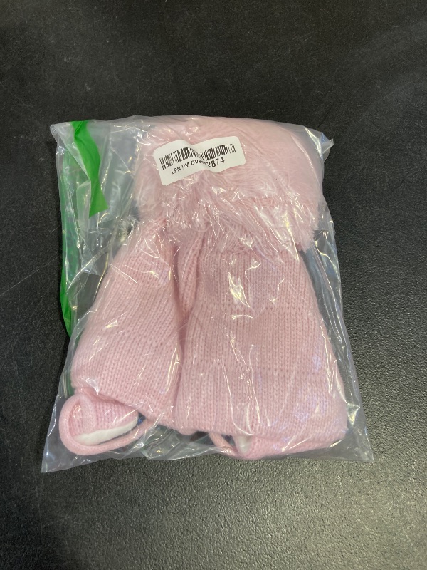 Photo 1 of LLmoway Infant Toddler Girl Beanie Fleece Lined Winter Knit Earflap Crochet Hat with Pom 1-2T Pink