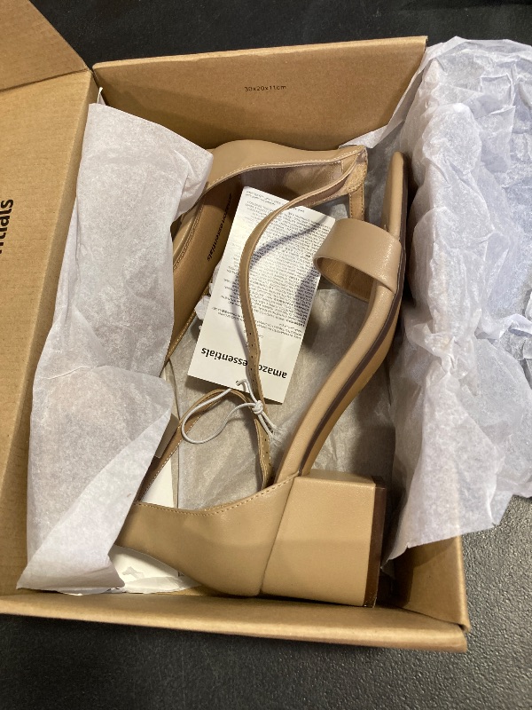 Photo 1 of Amazon Essentials Women's Two Strap Heeled Sandal, Beige Faux Leather, 10