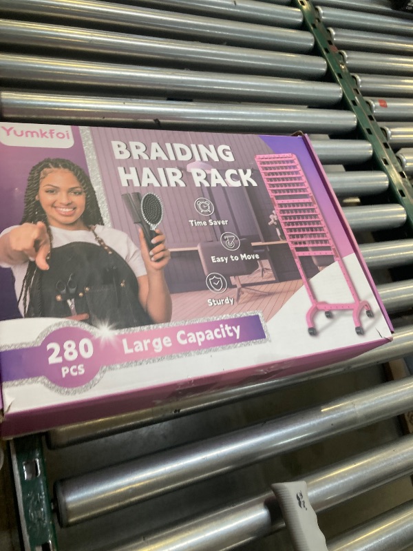 Photo 1 of Yumkfoi Adjustable Braiding Rack 280 Pegs, 2-Sided Braiding Hair Rack, Hair Racks for Braiders Standing with Wheels, Pink Hair Separator Braid Rack for Braiders Standing for Stylists