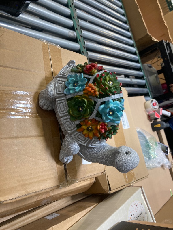 Photo 1 of Nacome Solar Garden Outdoor Statues Turtle with Succulent and 7 LED Lights - Lawn Decor Tortoise Statue for Patio, Balcony, Yard Ornament - Unique Housewarming Gifts