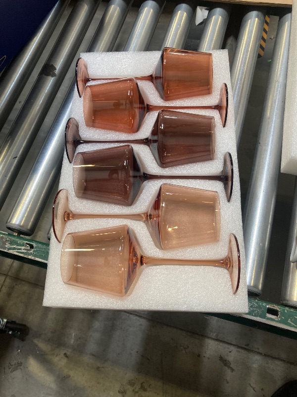 Photo 1 of Venus Colored Wine Glasses Set of 6-18oz?Hand Blown? Brown Wine Glasses with Tall Long Stems and Flat Bottom, Amber Colored Glassware-Unique Gifts for Wine Lovers-Wedding Gifts
