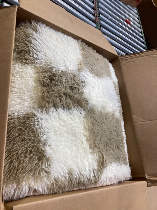 Photo 1 of Andency 6x9 Ft Beige and White Area Rug for Living Room Classic Checkered Shaggy Rug Non-Slip High Pile Soft Fluffy Rug Fuzzy Carpet Bedroom Kids Toddler Room Nursery Playroom, Cute Dorm Home Decor