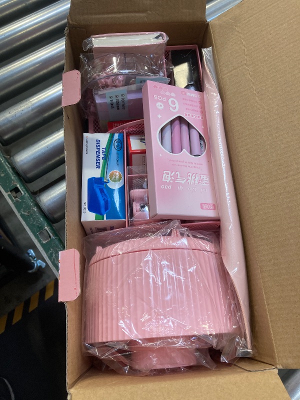 Photo 1 of LXEVIHK Pink Desk Organizers and Accessories With Mesh Desk Organizer and 360°Rotating Pen Holder and a Lot of Office Pink Office Supplies Beautifully Presented in a Gift Box, Back to School