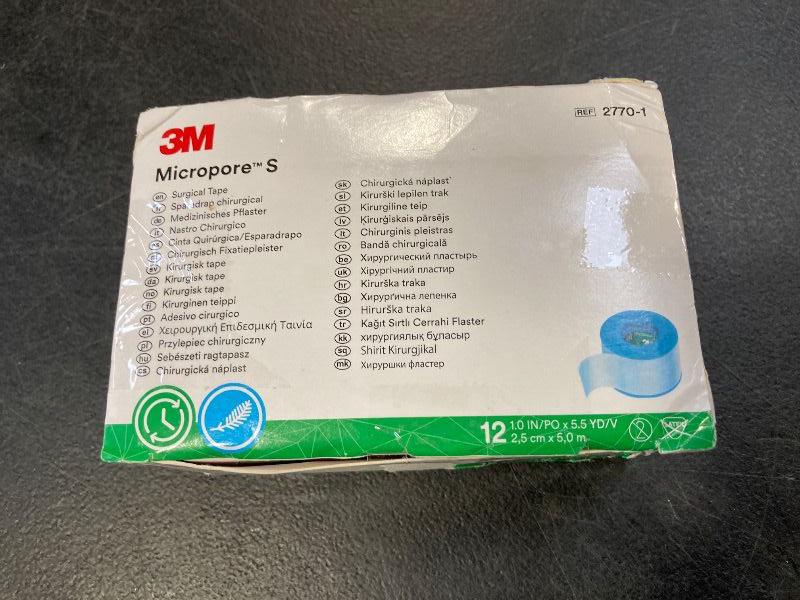 Photo 1 of 3M Micropore Skin Friendly Silicone Medical Tape, 1 Inch X 5-1/2 Yard, Blue, 12 Rolls, 1 Pack