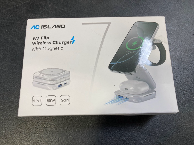 Photo 1 of 5-in-1 Wireless Charger for Mag Safe, AC ISLAND Portable Travel Charging Station, 15W Max Fast Foldable Magnetic Stand, Evolved for iPhone 17/16/15/14/13 Series, Apple Watch, Air Pods (with 35W Adapter)