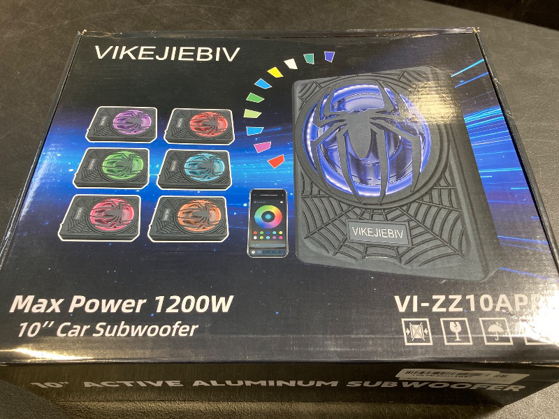 Photo 1 of 1200W RGB Subwoofer, Slim Underseat Car Subwoofer and Amp Package with RGB Beat-Synced Light, Individual Control for Low Pass/Gain/Boost Bass, Deep Bass Perfect for Truck/SUV/Jeep/MPV