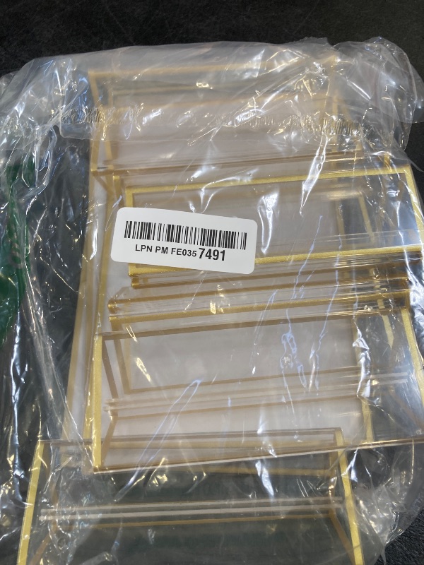Photo 1 of 5x7 Gold Acrylic Sign Holder, 12 Pack Wedding Table Number Stands With Vertical Gold Borders, Double Sided Picture Frame Paper Stand, Clear Photo Display Menu for Party, Home, Restaurant