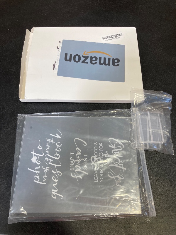 Photo 1 of 2 Pieces Wedding Photo Guest Book Sign 8 x 10 Inch Acrylic Wedding Signs for Ceremony and Reception Clear Photo Booth Sign with Stand Wedding Memory Table Sign for Anniversary Birthday Parties