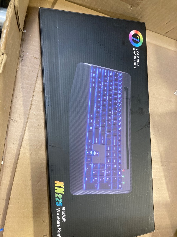 Photo 1 of Wireless Keyboard with 7 Colored Backlits, Wrist Rest, Phone Holder, Rechargeable Ergonomic Computer Keyboard with Silent Keys, Full Size Lighted Keyboard for Windows, MacBook, PC, Laptop (Black)
