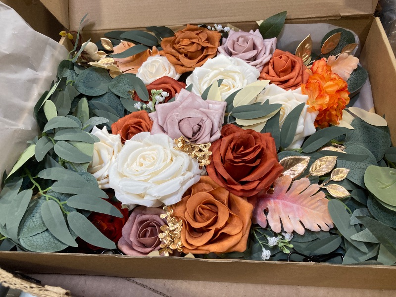 Photo 1 of Udoula Burnt Orange Wedding Arch Flowers, Artificial Flowers for Wedding Welcome Signs and Autumn Weddings Reception Ceremony Decoration, Fall Flowers Decor (Set of 2)