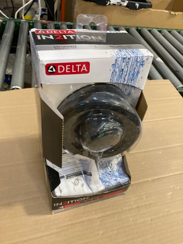 Photo 1 of Delta 4-Setting In2ition 2-in-1 Dual Shower Head with HandHeld Spray, Matte Black Detachable Shower Head with Hose, Showerhead, 1.75 GPM Flow Rate, Matte Black 75486CBL
