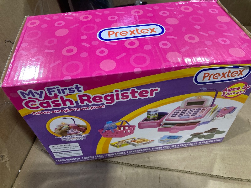 Photo 1 of Prextex Grocery Store Pretend Play Electronic Toy Cash Register Set - STEM Cash Register for Kids with Microphone, Play Money, and Food Basket - Kids Checkout Toys with Scanner- Pink