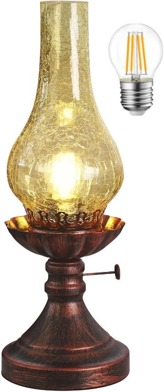 Photo 1 of Vintage Table lamp Antique Rustic Farmhouse Desk Lamps Western Victorian Crackled Glass Design Bedside Lamps Living Room Bedroom Studio (Amber)
