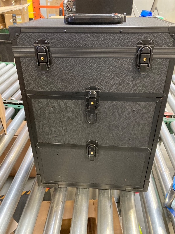Photo 1 of Rolling Makeup Train Case with 2 Large Drawers Cosmetology Case on Wheels Nail Carts Organizer Case Make Up Artist Tattoo Travel Case with Wheels Salon Trolley Black
