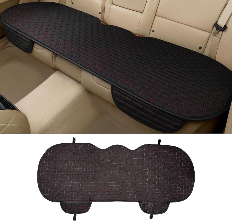 Photo 1 of Linen Back Car Seat Cover, Anti-Slip Long Bottom Rear Seat Cover Protector with Storage Pockets, Breathable Linen Rear Bench Seat Protector Cushion Pad for Most Vehicles (Black, Back Cover)
