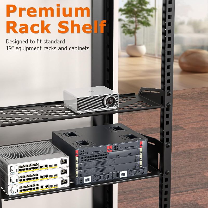 Photo 1 of 2U Rack Shelf, Vented Cantilever Universal Rack Mount Shelf, 16" Deep, Heavy-Duty Server Rack Shelf for 19" Equipment Rack & Cabinet, 100 lbs Capacity
