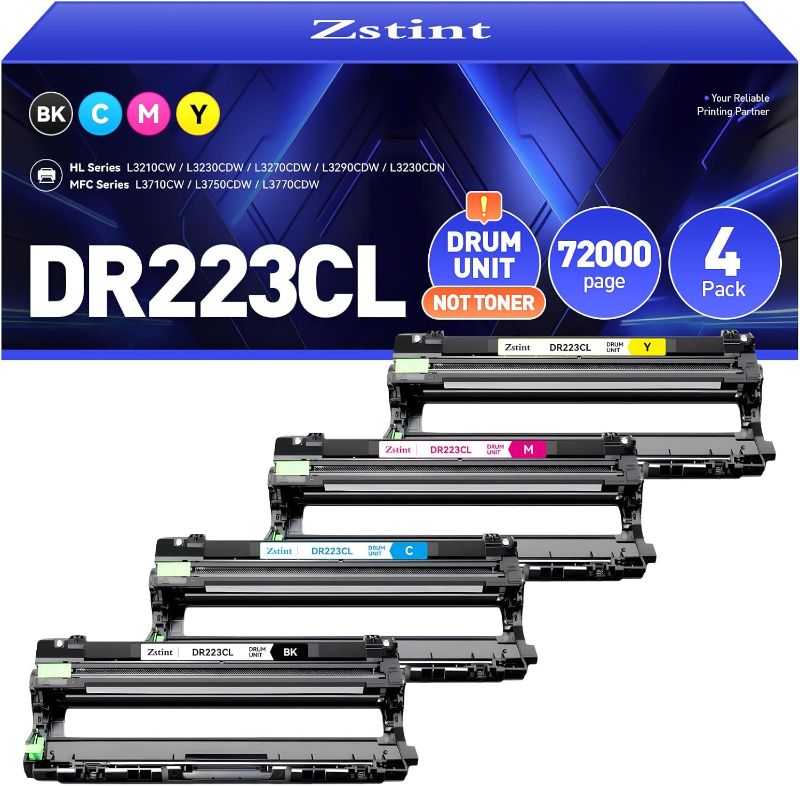 Photo 1 of DR223CL DR-223CL Drum Unit Set 4-Pack High Yield Replacement Compatible for Brother DR-223CL Imaging Drum HL-L3210CW HL-L3270CDW MFC-L3770CDW HL-L3290CDW MFC-L3750CDW L3710CW L3230CDW L3230CDN Printer
