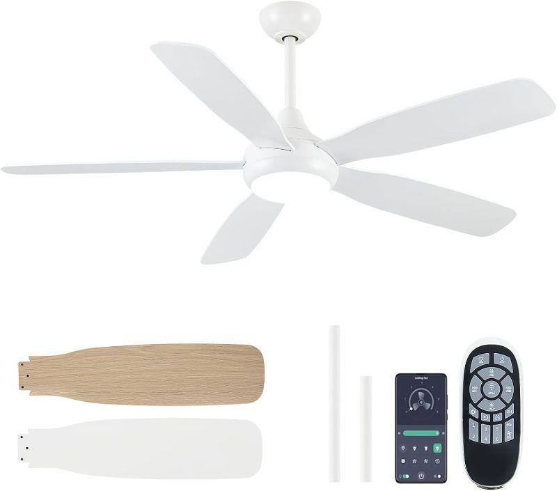 Photo 1 of Illus Ceiling Fans With Lights, LED Ceiling Fan With Light and Remote, 5-Blade, 6 Speeds, 3CCT, Dimmable, Reversible, Quiet, Modern Ceiling Fan Light For Bedroom Living Room Indoor (White, 52 inch)
