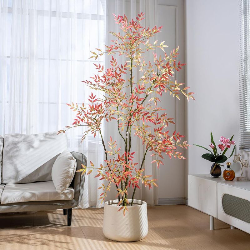 Photo 1 of 6ft Faux Bamboo Tree Artificial Nandina Tree Artificial Indoor Plants Realistic Fake Potted Tree with 800+ Leaves, Cement Planter - Home Office Decor Perfect for Housewarming Gift Non-Toxic
