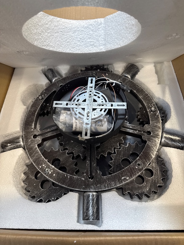 Photo 1 of 20" Retro Industrial Steampunk Ceiling Fans with Lights and Remote,Low Profile Flush Mount Bladeless Ceiling Fan with Light,Nautical Style 6 Speeds for Bedroom Kitchen Island Bar Cafe
