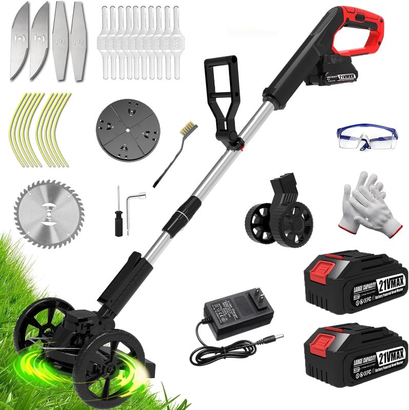 Photo 1 of Wacker Battery Powered, Electric Cordless Weed Trimmer with 21V Battery Operated & Charger & 25 Blades, No-String Brush Cutter/Lawn Edger/Grass Trimmer for Garden Yard