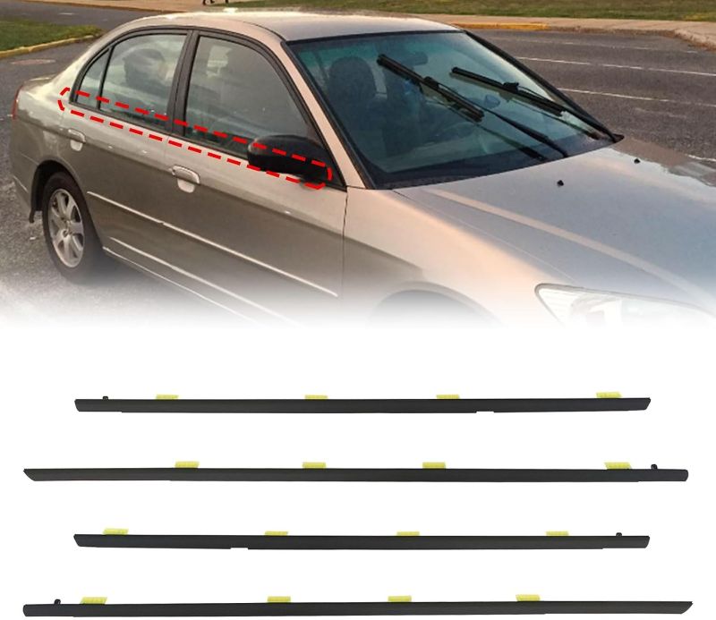 Photo 1 of FZJDSD 4PCS Weather Strip Window Weather Stripping Moulding Trim Seal Belt Compatible with Honda Civic 4 Door 2001 2002 2003 2004 2005
