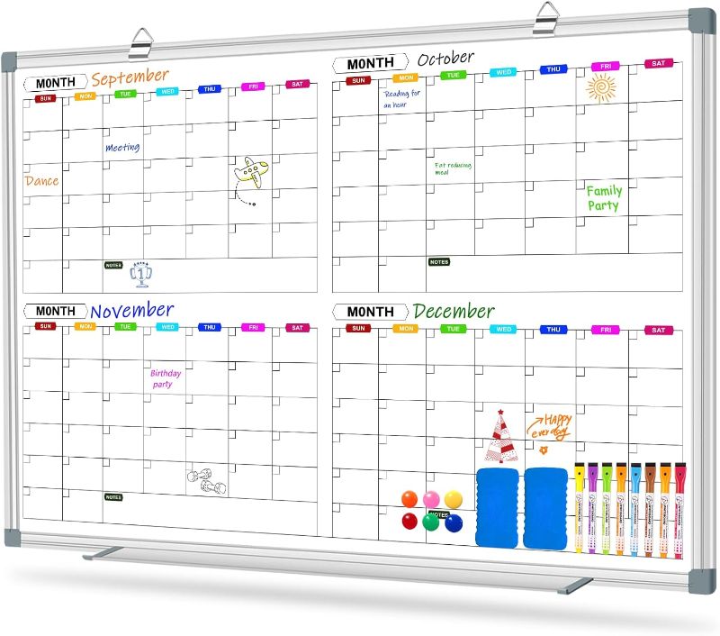 Photo 1 of Calendar Whiteboard for Wall 36" x 24", 4 Month Magnetic Calendar Dry Erase Board, Planning Board Bulletin Board Portable Board for Office, School, Home Organization
