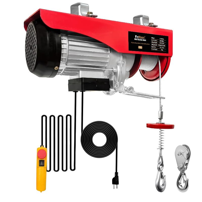 Photo 1 of Electric Hoist 440 Lbs, 110V Electric Winch with 13ft Remote Control, Material Handling Tool with 38ft Lifting Height for Garage, Factories, Warehouses, Attic, Emergency Stop Switch
