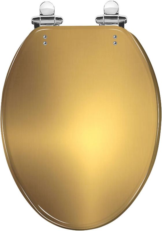 Photo 1 of Elongated Toilet Seat Shiny brushed gold color metal Resin Toilet Seat Quietly Slow Close with Quick-Release Hinges Toilet Seat with Cover Easy to Clean Install
