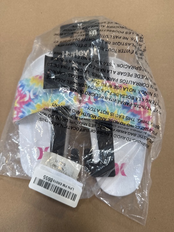 Photo 1 of Hurley Naia Comfortable Slip-On Girls' Sandals, Cute Slides for Indoor and Outdoor, Tie Dye/White, 11, Kids