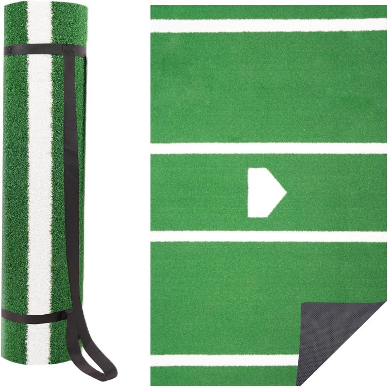 Photo 1 of Baseball Batting Mat 6‘x4'|10'x3.8'|12'x6' Anti-Fade Baseball Hitting Mat Softball Training Matt with Home Plate Batters Box Turf Mat Outdoor Indoor Batting Stance Practice Matt
