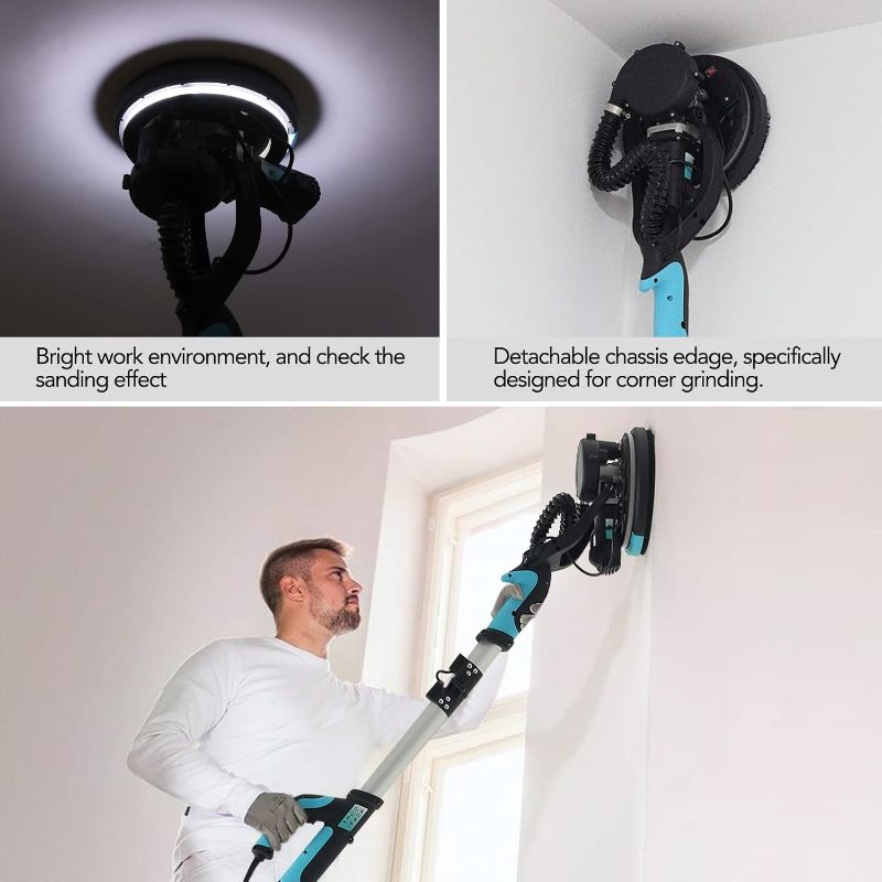 Photo 1 of AYA-TECH Drywall Sander, 750W 6.5A Electric Wall Pole Sander with Vacuum Dust Collection LED Light 7 Speed Settings 900-1800RPM Popcorn Ceiling Removal Tool Sandingpaper