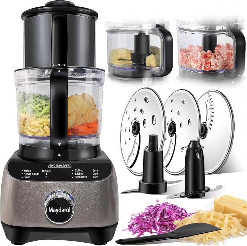 Photo 1 of FOR PARTS ONLY// 14 Cup Food Processor, French-Fry-Cutter, Blending, Mixing, Shredding, and Slicing, Meat and Vegetable Chopping, Doughing for Home Use, Mincing, and Pureeing,4 Speeds,600W
